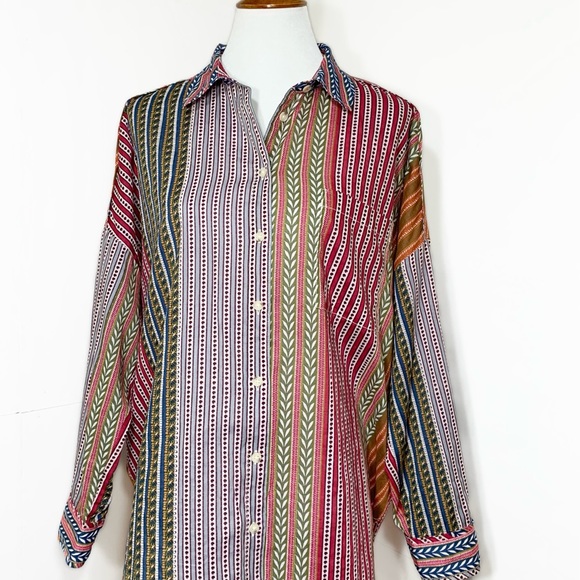 SOLD-Anthropologie Colorful Motif Printed Boho Oversized Buttondown Tunic - Picture 4 of 11